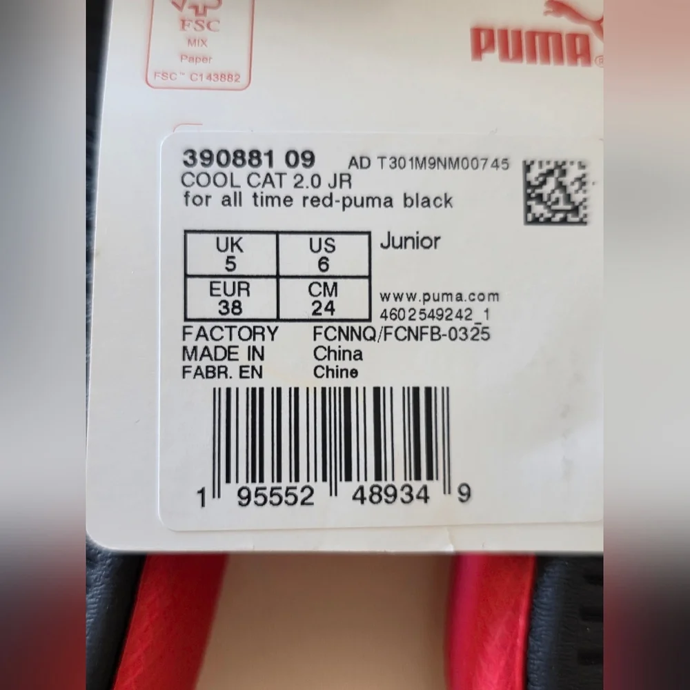 Puma Cool Cat 2.0 Slides Red Black Juniors Size 6
